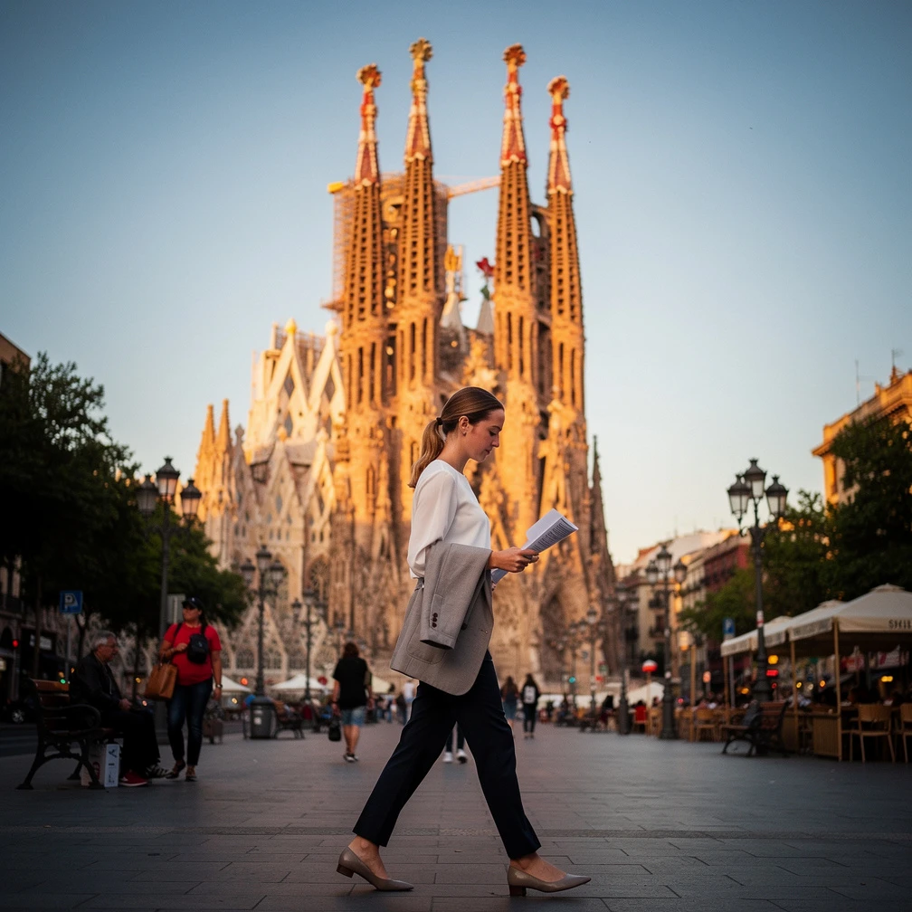 Schweizer Studentin vor der Sagrada Família Barcelona